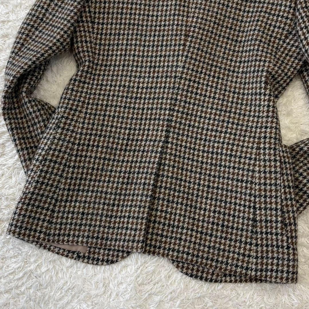 ハリスツイード テーラードジャケット 千鳥柄 総柄 ウール L 総裏地