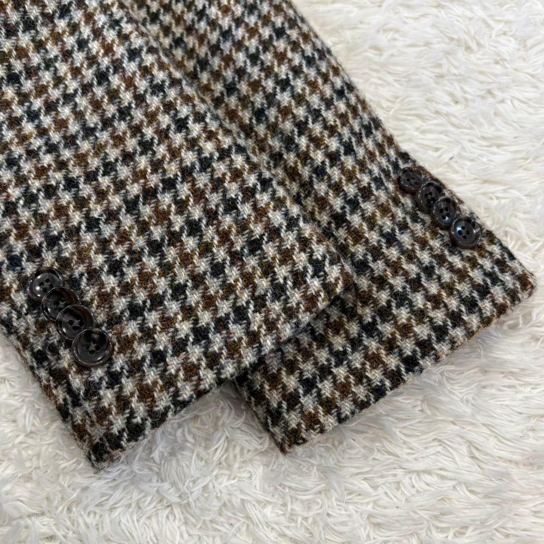 ハリスツイード テーラードジャケット 千鳥柄 総柄 ウール L 総裏地
