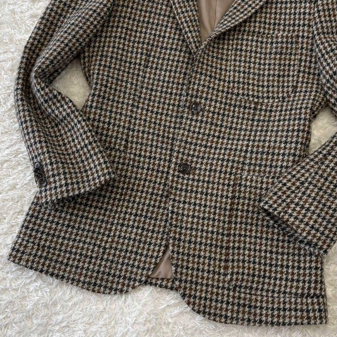 ハリスツイード テーラードジャケット 千鳥柄 総柄 ウール L 総裏地