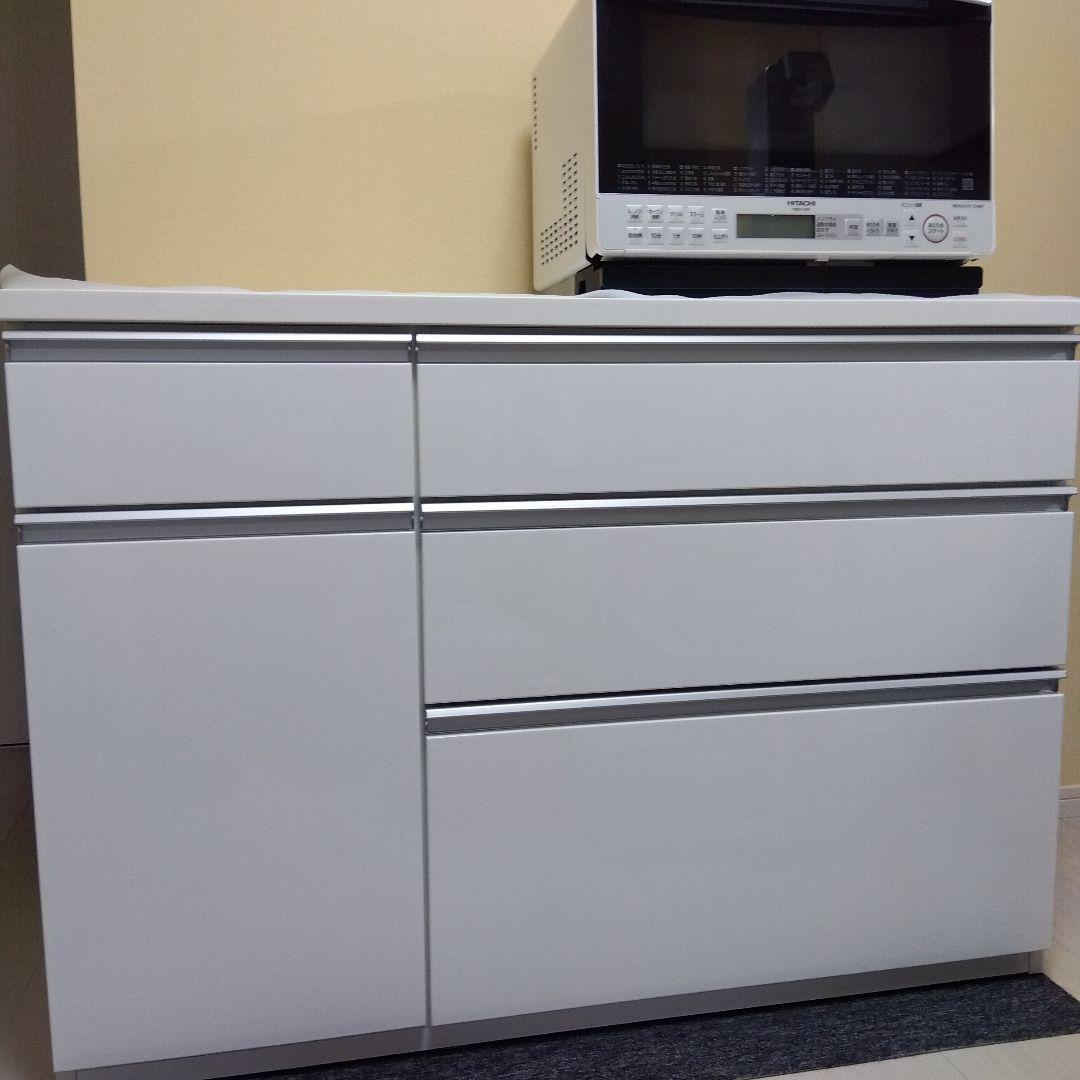 ホワイト キッチンカウンター 引き出し4つ
