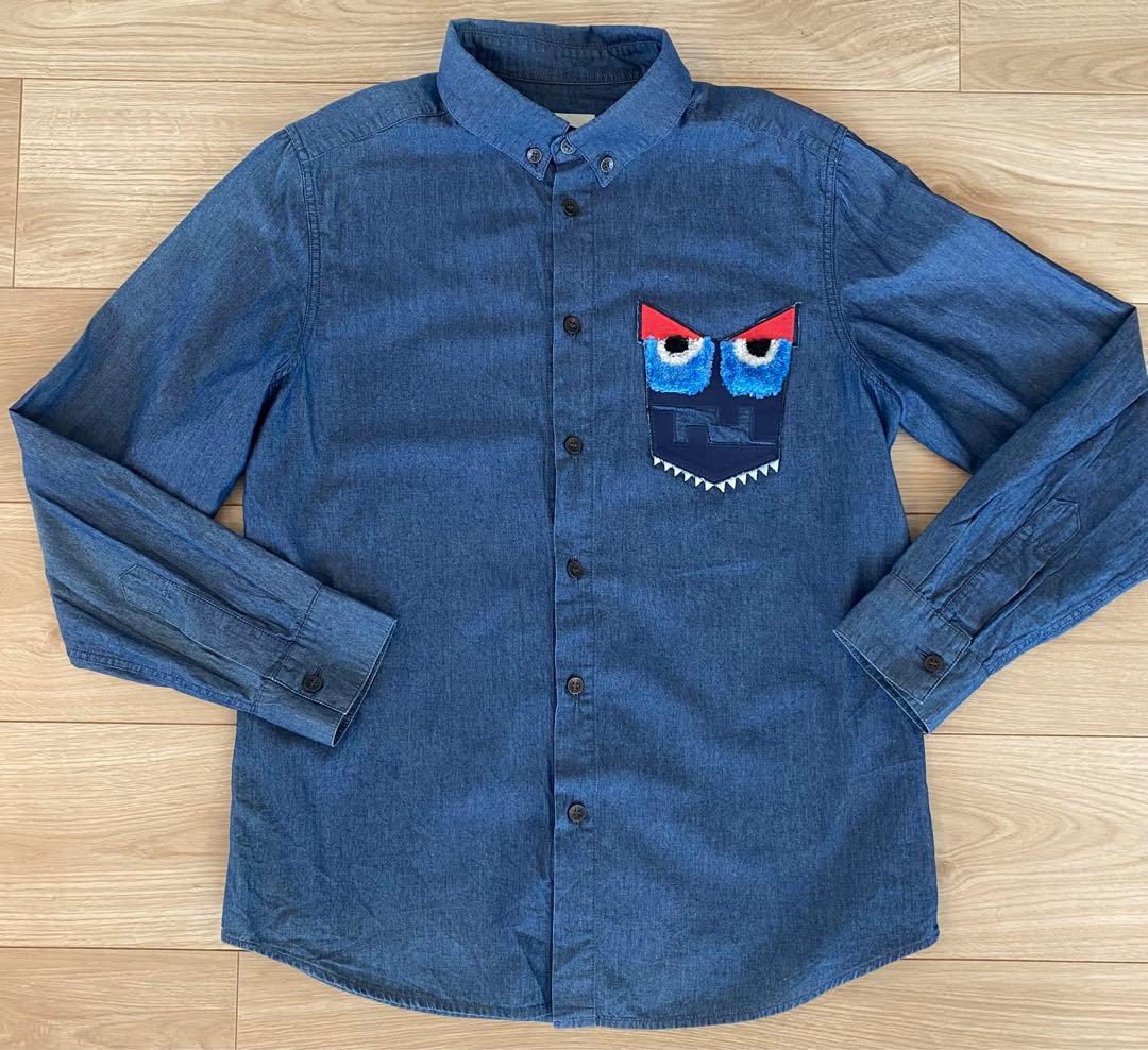 売り切りたいのでお値下げ12y 150cm Fendi デニムブルー 長袖シャツ