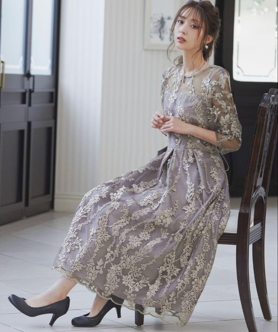 niana　ニアナ 刺繍レース バックリボン ワンピース ドレス　M