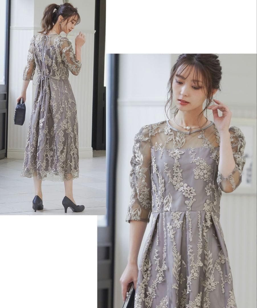 niana　ニアナ 刺繍レース バックリボン ワンピース ドレス　M