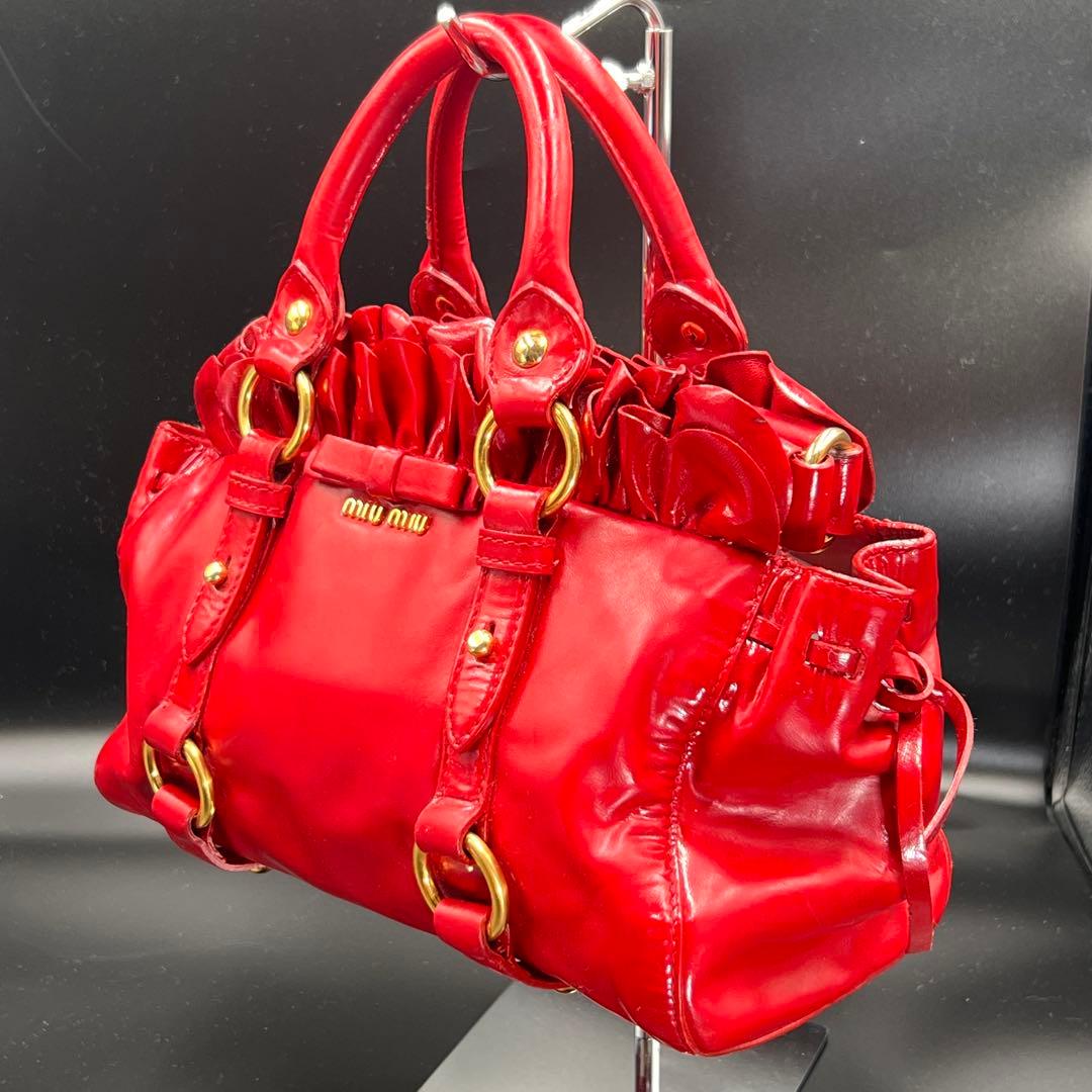 【美品】Miu Miu 2WAY Vitello Lux Y2K バッグ 赤