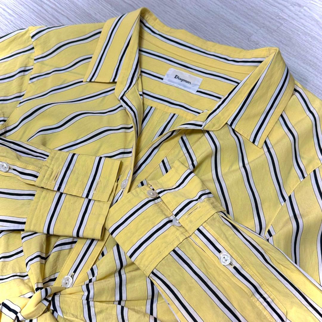 ダイアグラム ストライプ シャツクロス ワンピース イエロー リボン38 M