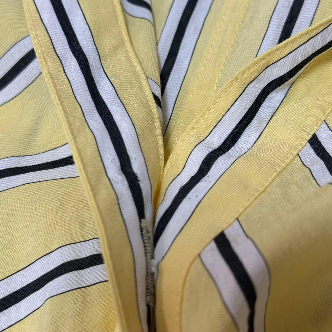 ダイアグラム ストライプ シャツクロス ワンピース イエロー リボン38 M