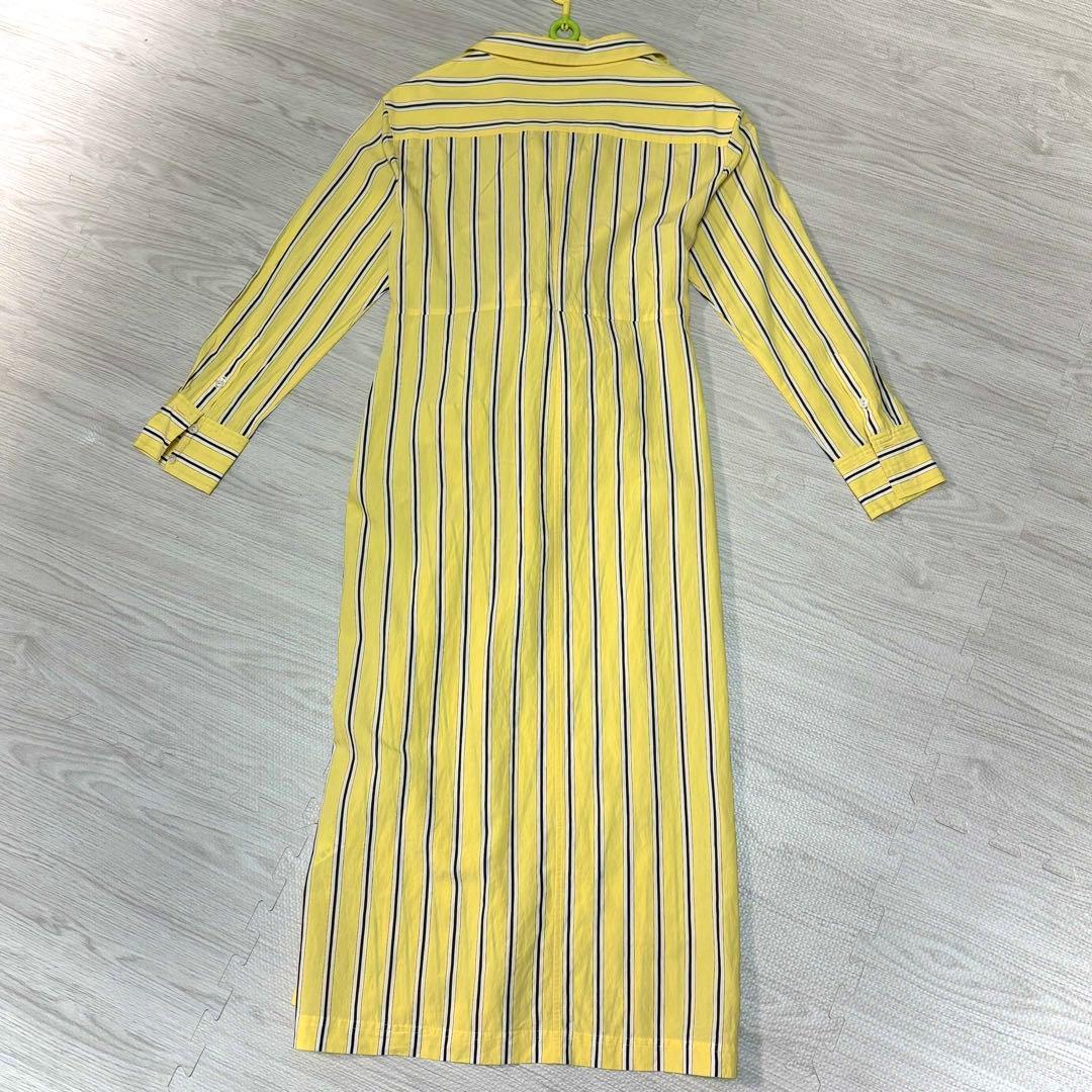 ダイアグラム ストライプ シャツクロス ワンピース イエロー リボン38 M
