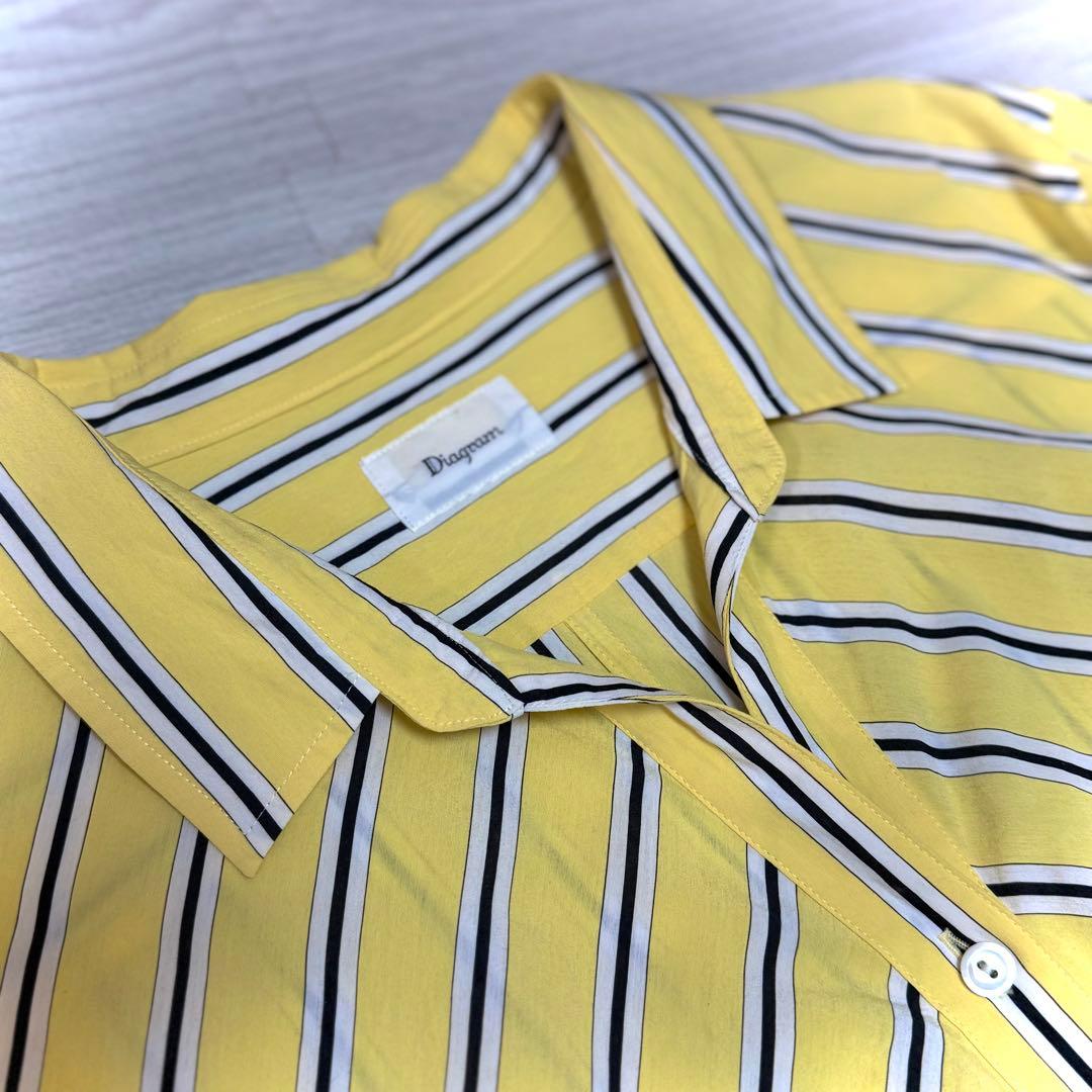 ダイアグラム ストライプ シャツクロス ワンピース イエロー リボン38 M