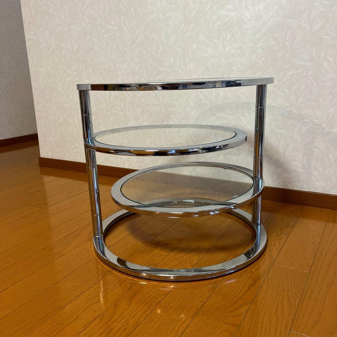 ミッドセンチュリー 丸型 ラウンドテーブル ヴィンテージ 強化ガラス 4段