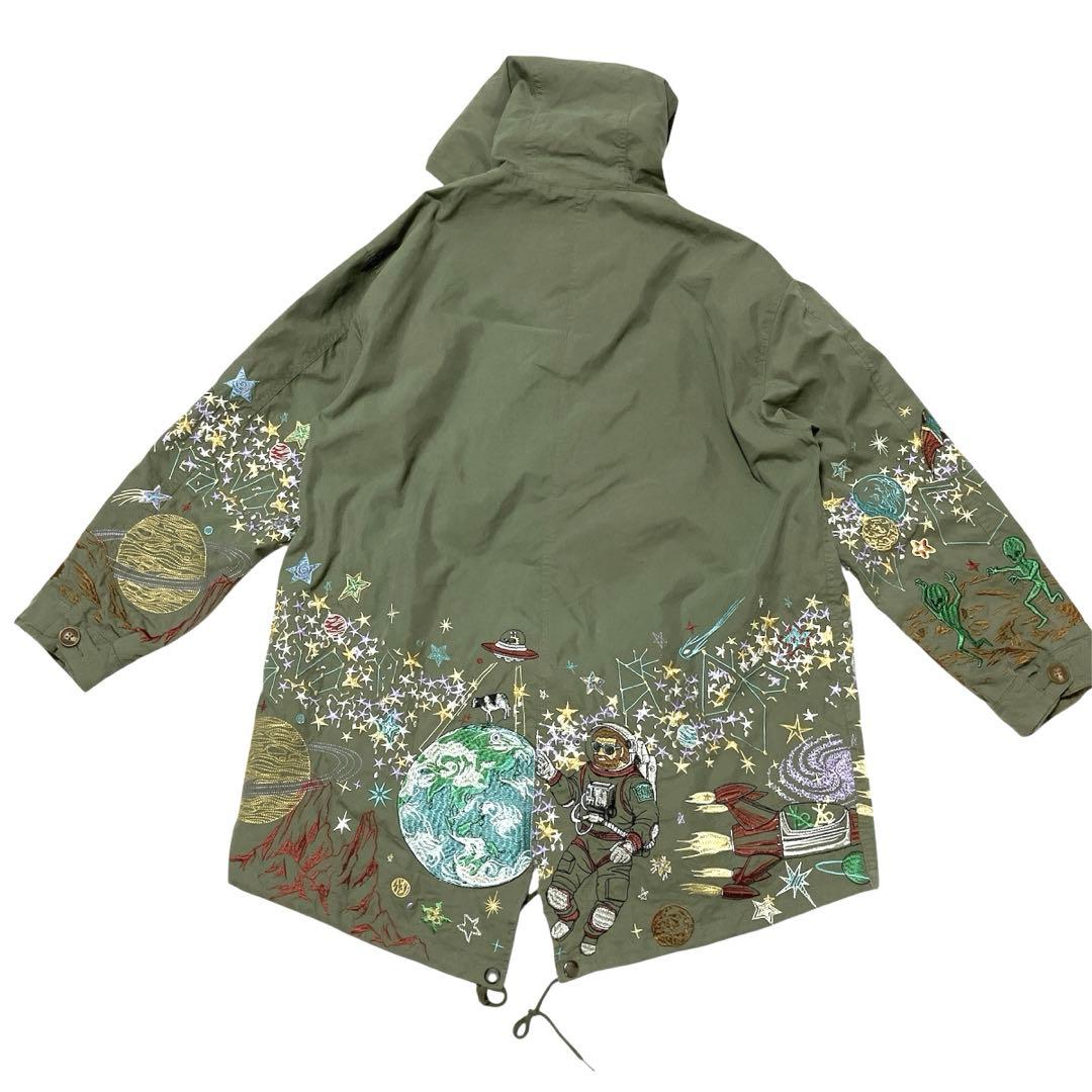 goslowcaravanゴースローキャラバン　ナイロンパネル刺繍モッズコート