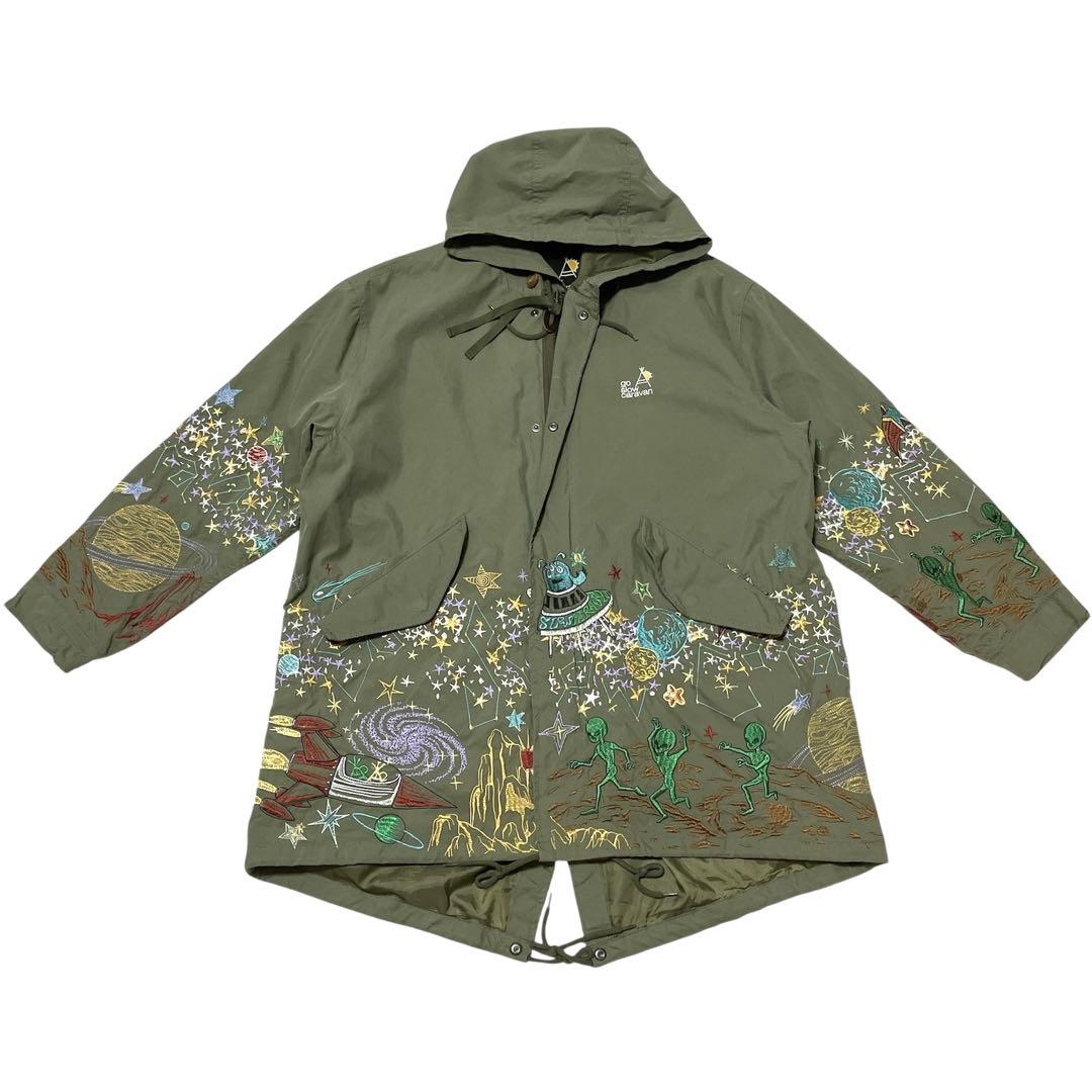 goslowcaravanゴースローキャラバン　ナイロンパネル刺繍モッズコート