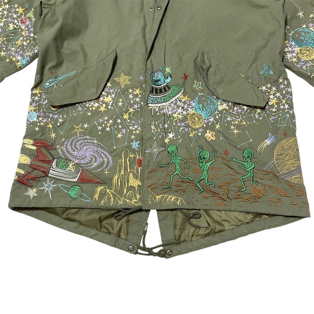 goslowcaravanゴースローキャラバン　ナイロンパネル刺繍モッズコート