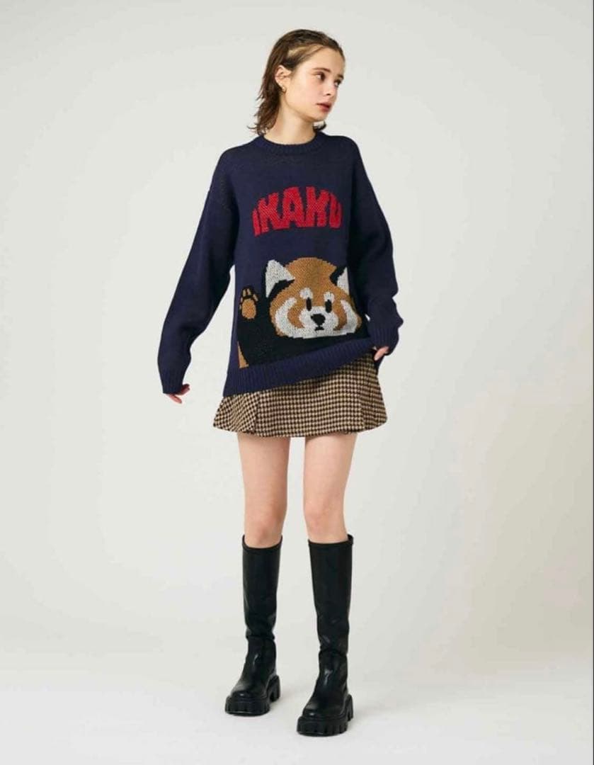 グラニフ イカク　ウォッシャブル　ジャカードニット　ネイビー　XL 美品