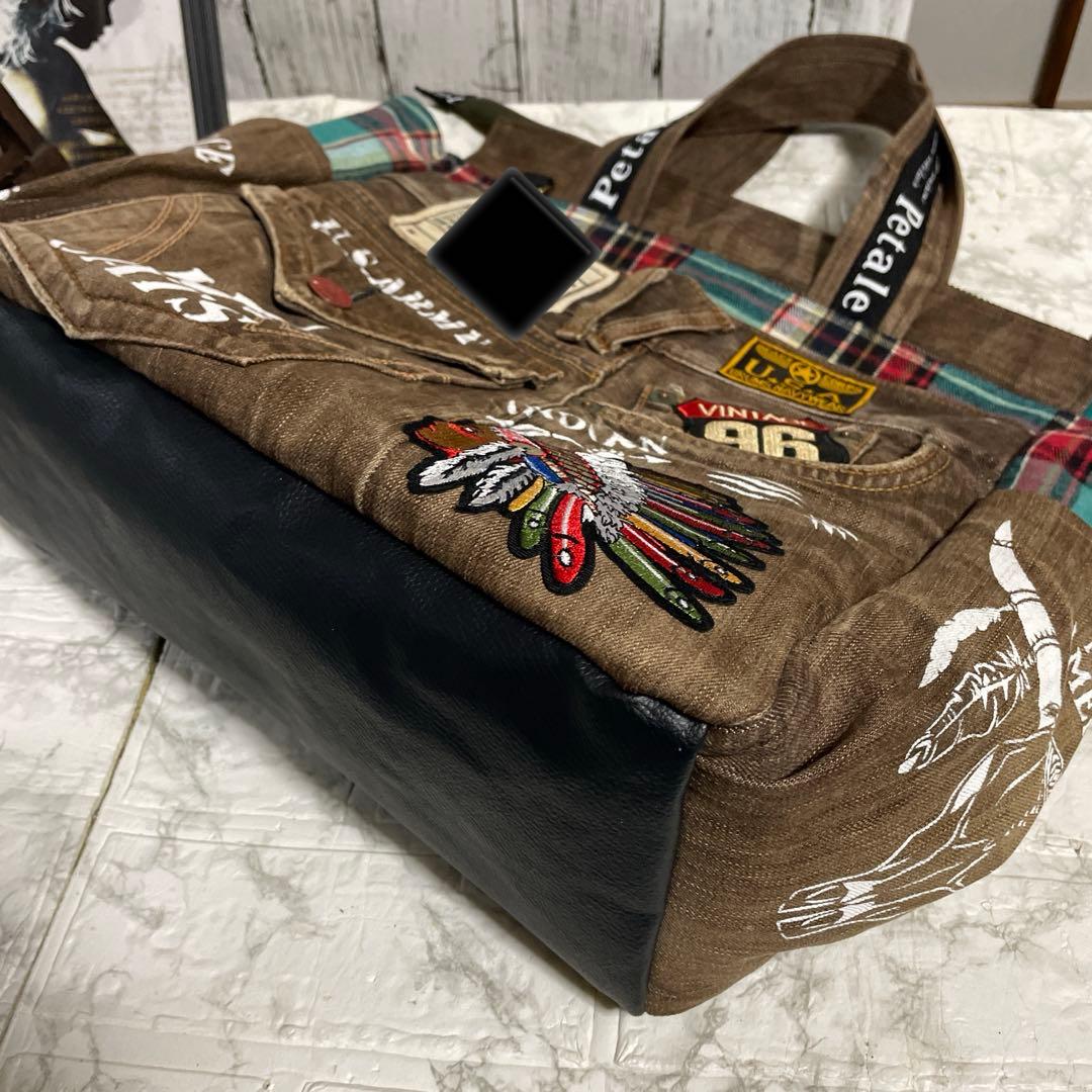No.534 デニムリメイクバッグ　キャットインディアン