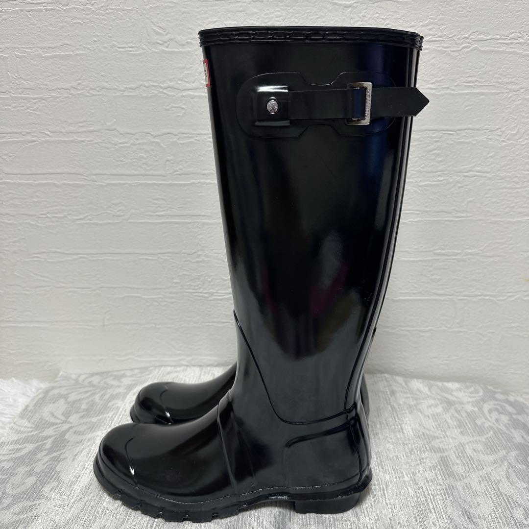 ✳️ HUNTER ハンター ブラック　エナメル　ロングブーツ 24.5cm