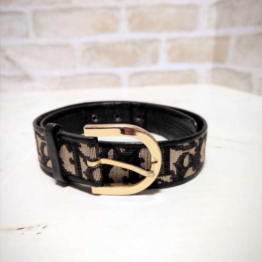 ★OLD DIOR【ディオール】トロッター柄 キャンバス 切替 レザーベルト希少