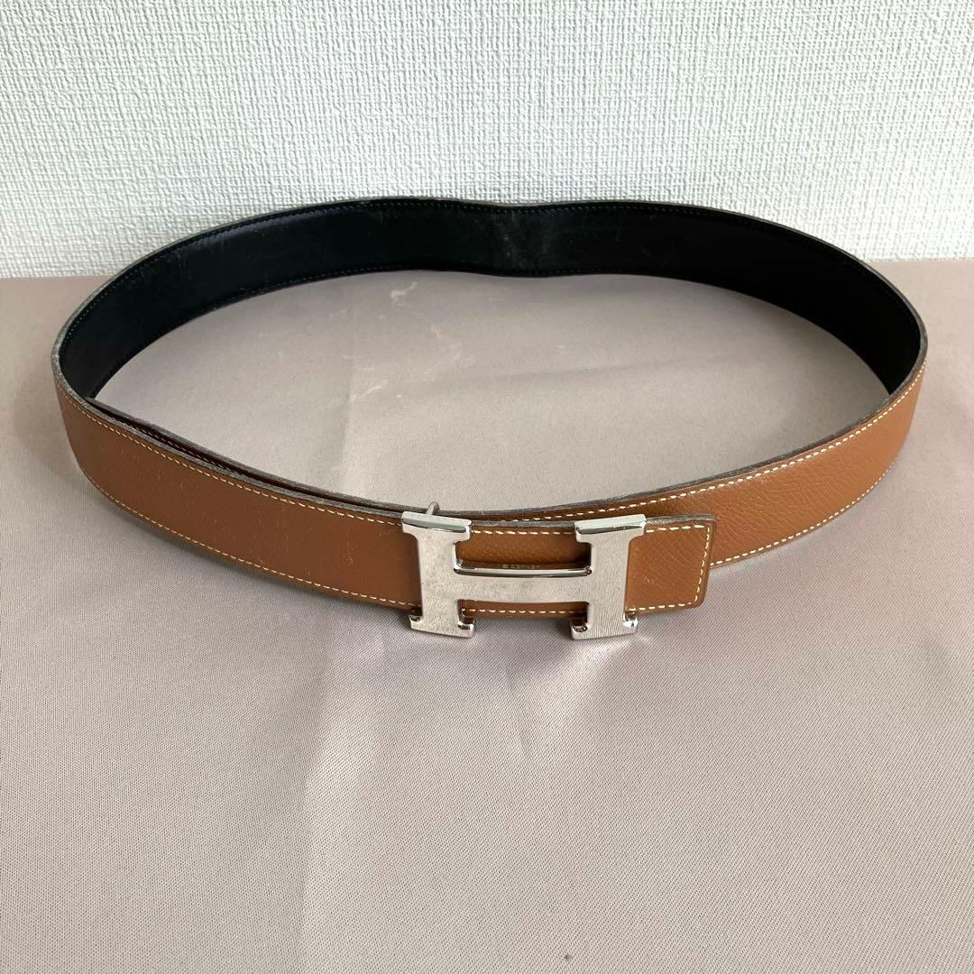 HERMES エルメスブラウンレザーベルト H型バックル　リバーシブル
