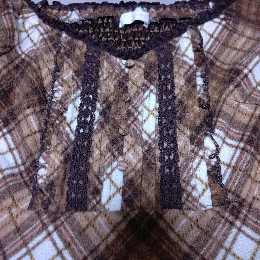 希少 LIZ LISA 起毛ブラウン チェック柄長袖ミニワンピース