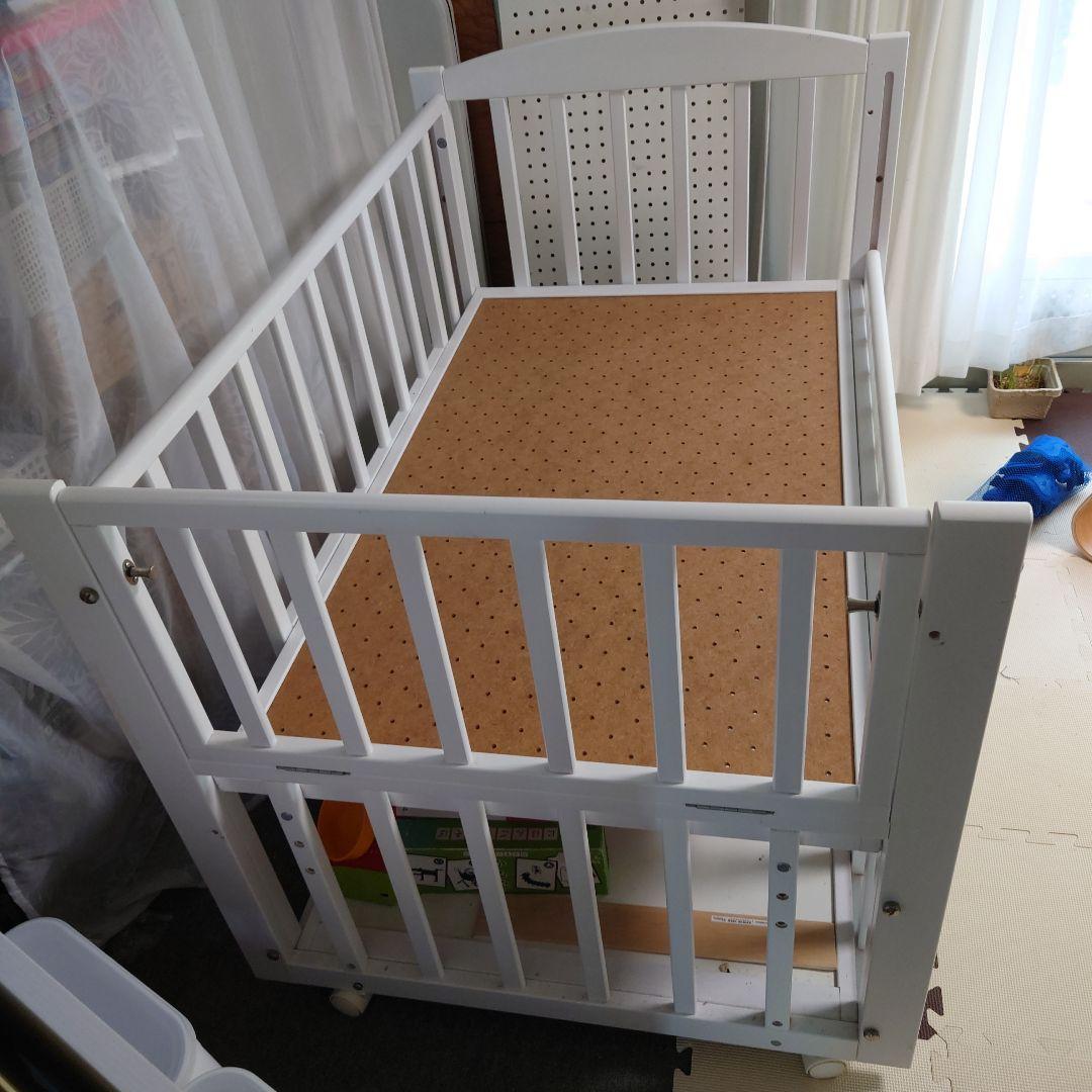 まるり、YAMASAKIツーオープンベビーベッドb-sideホワイト木製