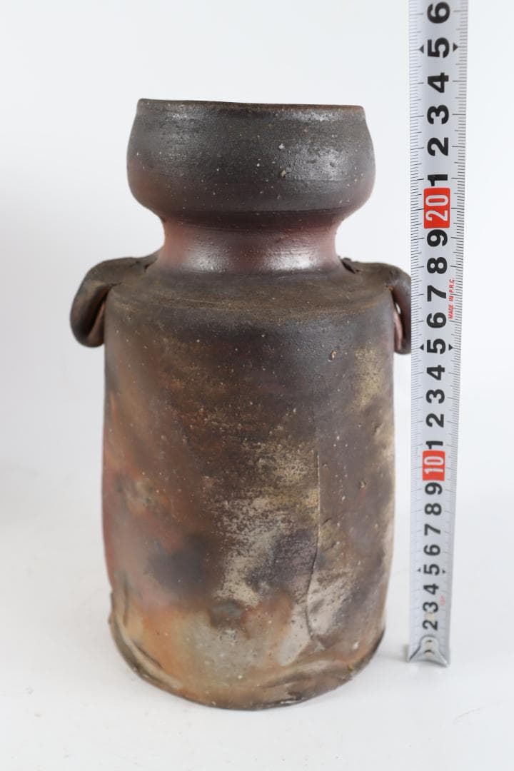 備前 人間国宝 伊勢崎淳 耳付 花生 共箱