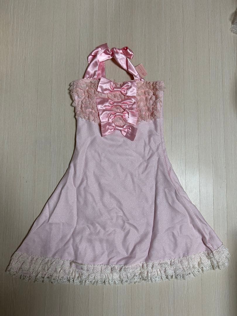 新品タグ付き La pafait リボンレースワンピース ピンク