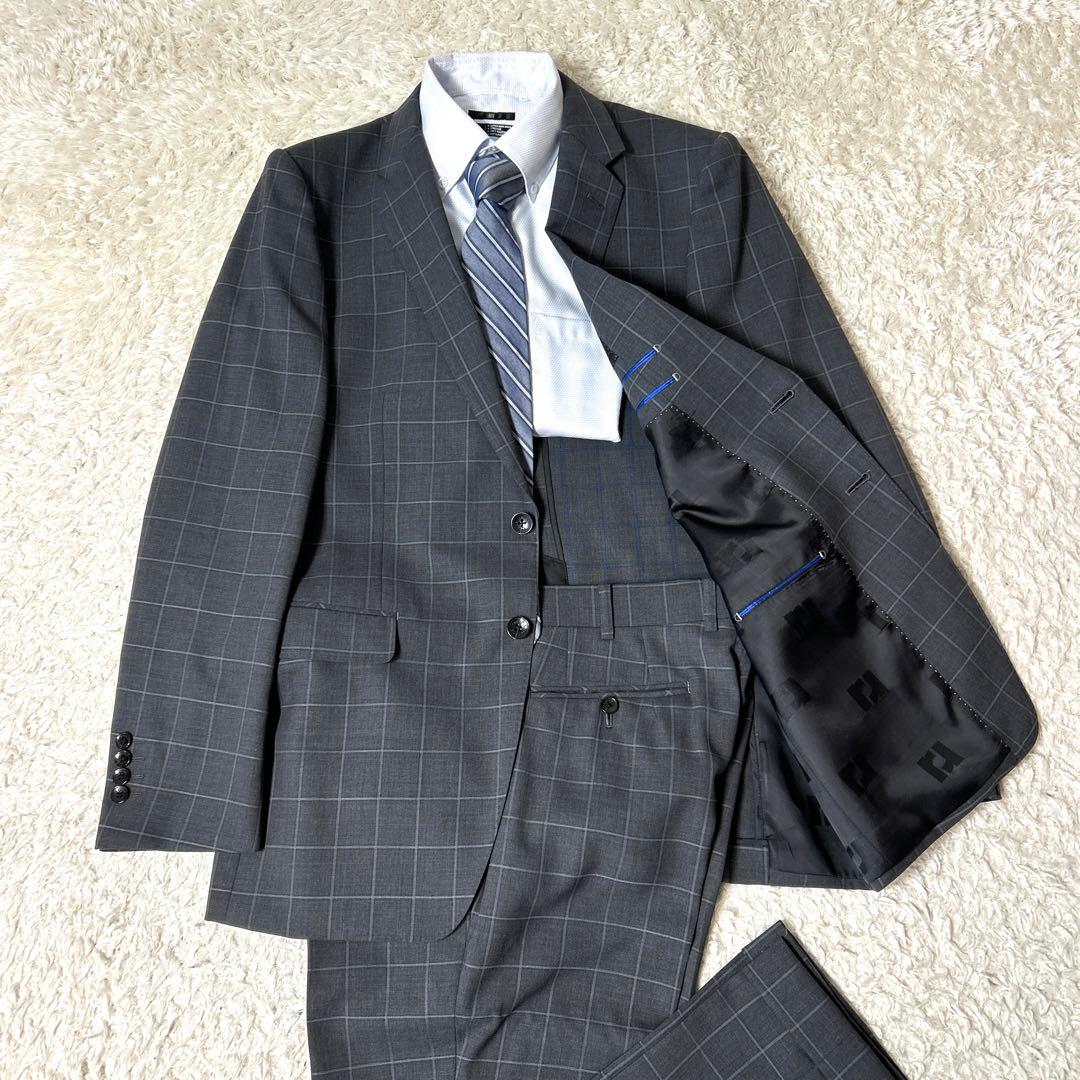 【極美品】renoma HOMME セットアップスーツ グレーチェック XL