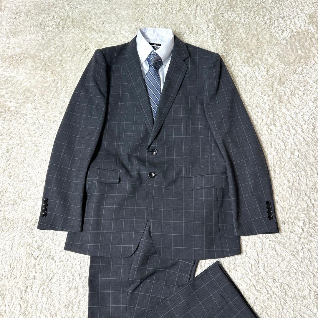 【極美品】renoma HOMME セットアップスーツ グレーチェック XL