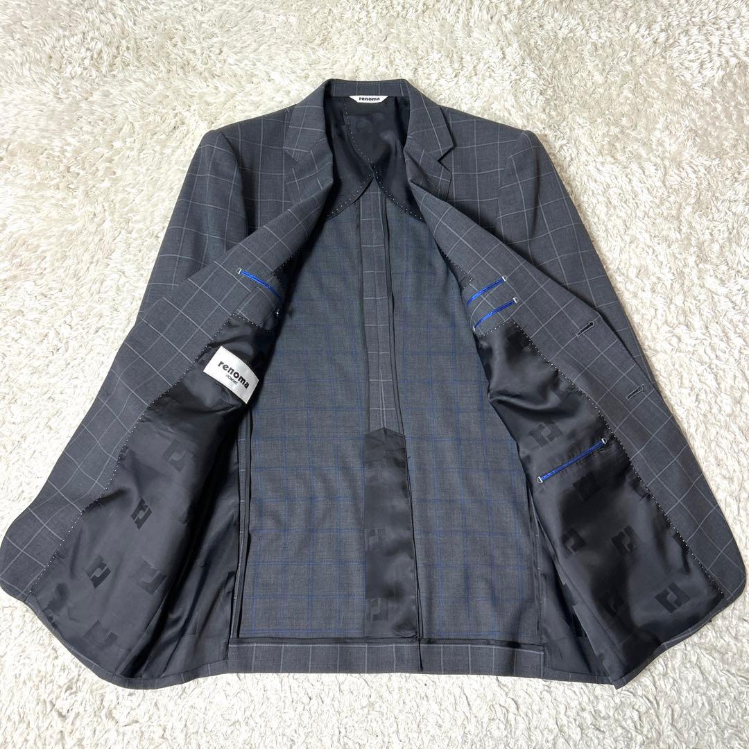 【極美品】renoma HOMME セットアップスーツ グレーチェック XL