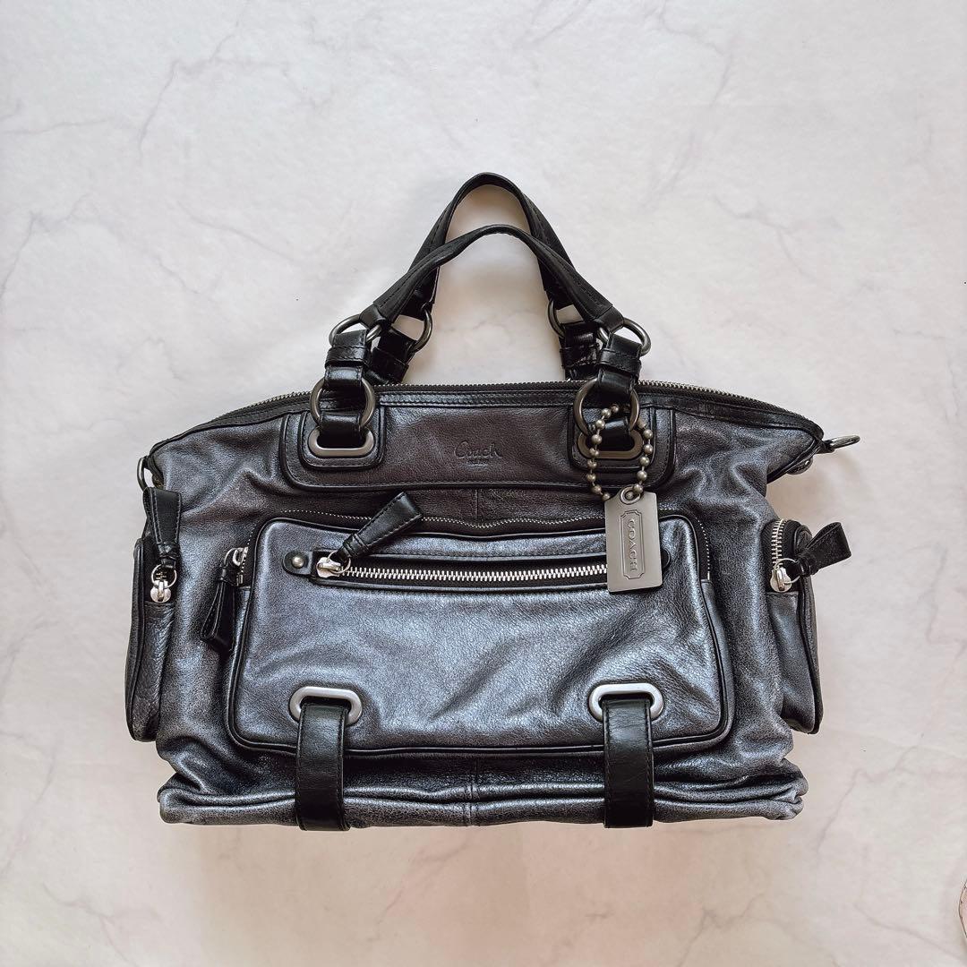 COACH レガシー メタリックグレー 本革 サッチェル ハンドバッグ