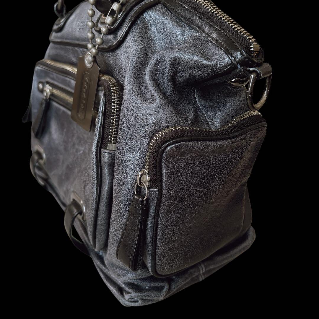 COACH レガシー メタリックグレー 本革 サッチェル ハンドバッグ