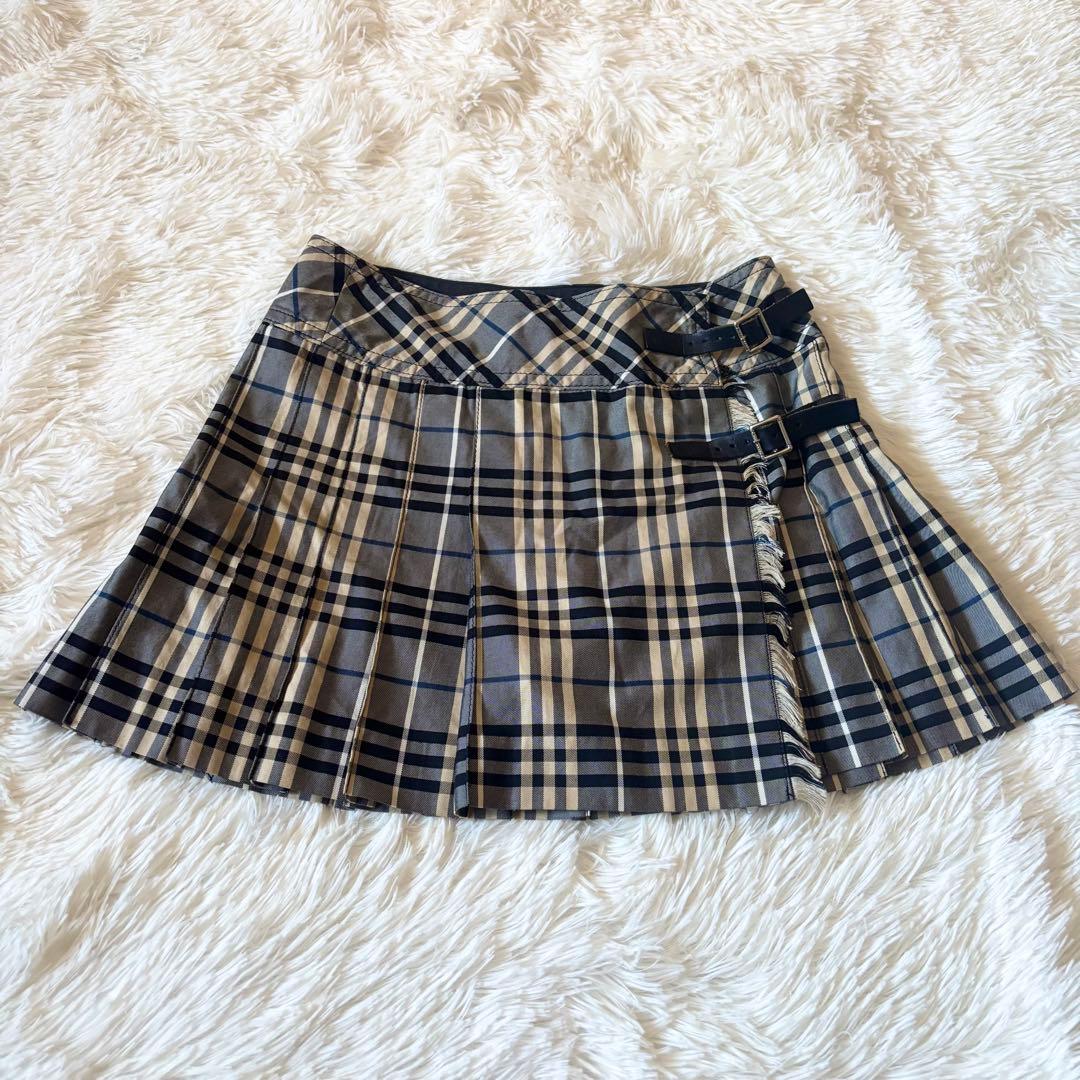BURBERRY BLUE LABEL 2連 ベルト付 プリーツスカート