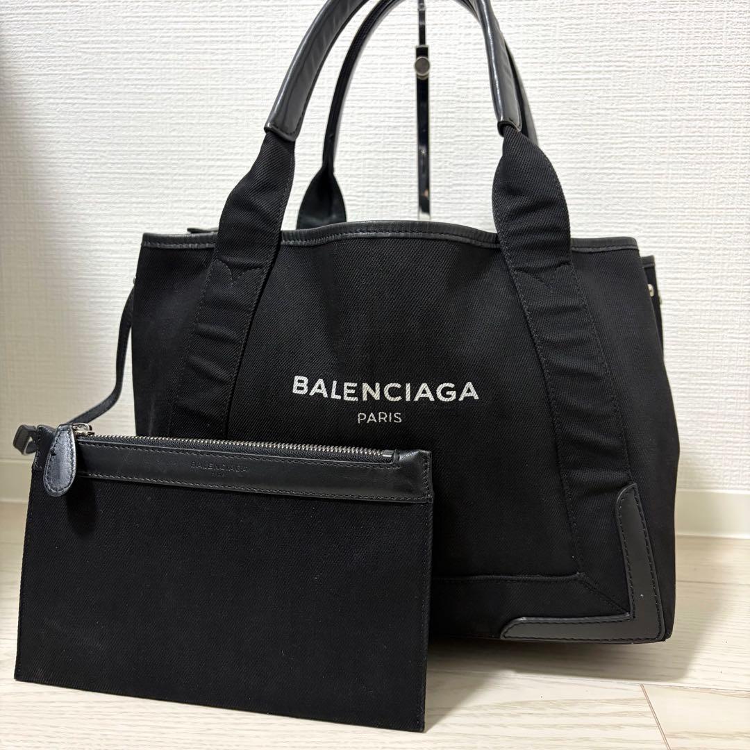 ✨美品✨バレンシアガ　ネイビーカバスS　ハンドバッグ　キャンバス　ポーチ　黒