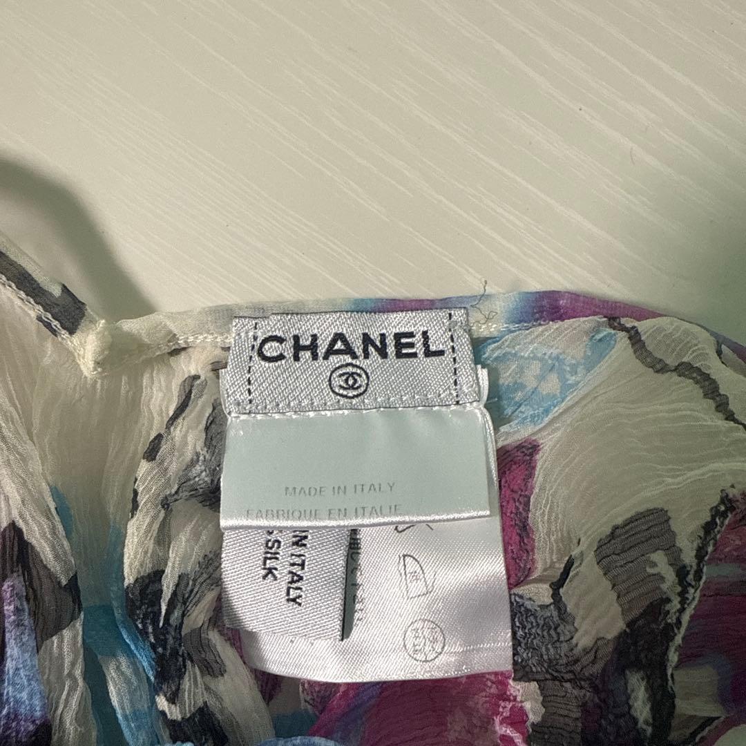 CHANEL 07C シルク100%キャミソール ココマーク レースシアー共布付