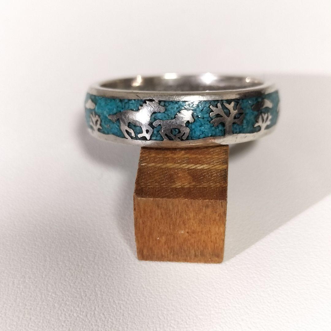 ターコイズ シルバーリング　馬柄