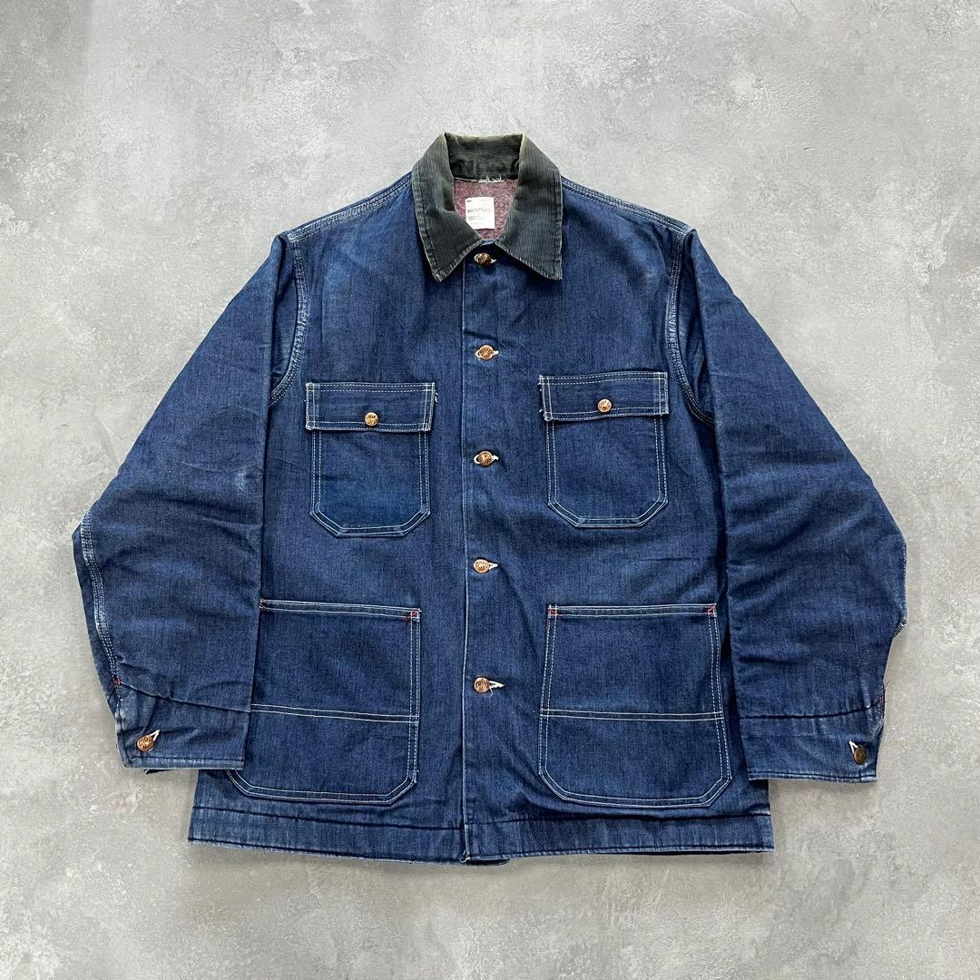 70s BIGMAC デニムカバーオール 裏地ブランケット 襟コーデュロイ M