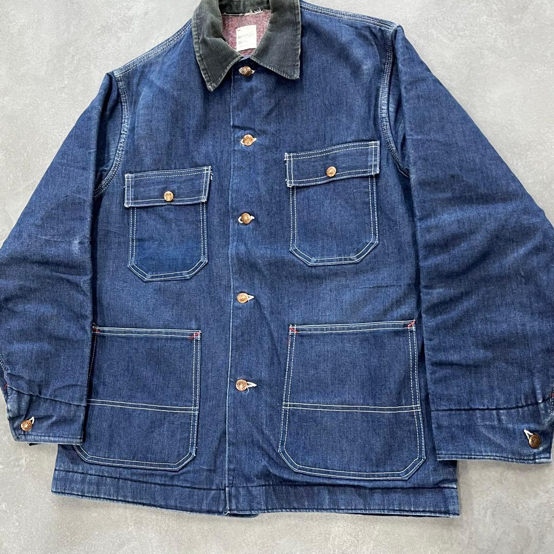 70s BIGMAC デニムカバーオール 裏地ブランケット 襟コーデュロイ M