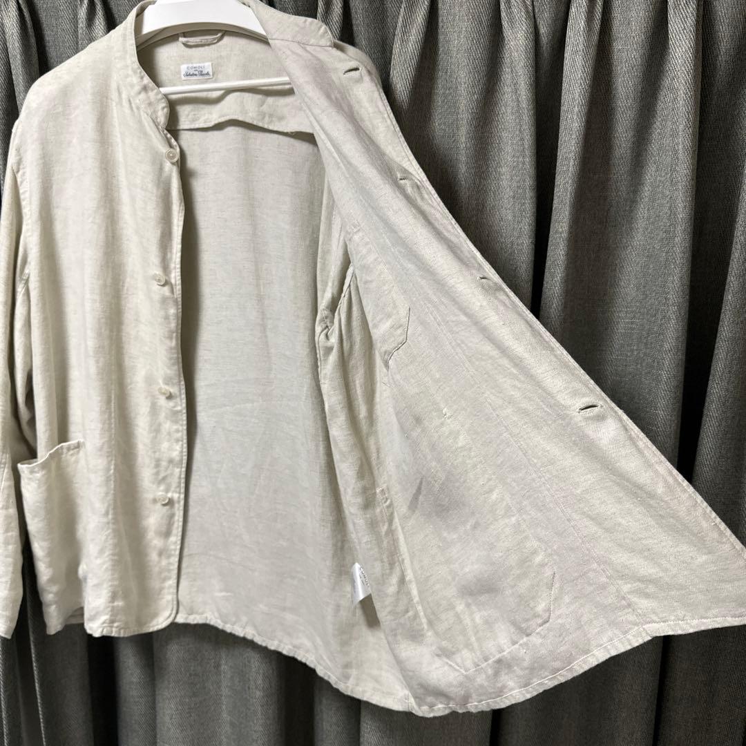 COMOLI リネンヘリンボーン スタンドカラージャケット　IVORY