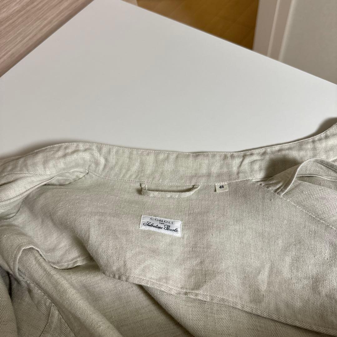 COMOLI リネンヘリンボーン スタンドカラージャケット　IVORY