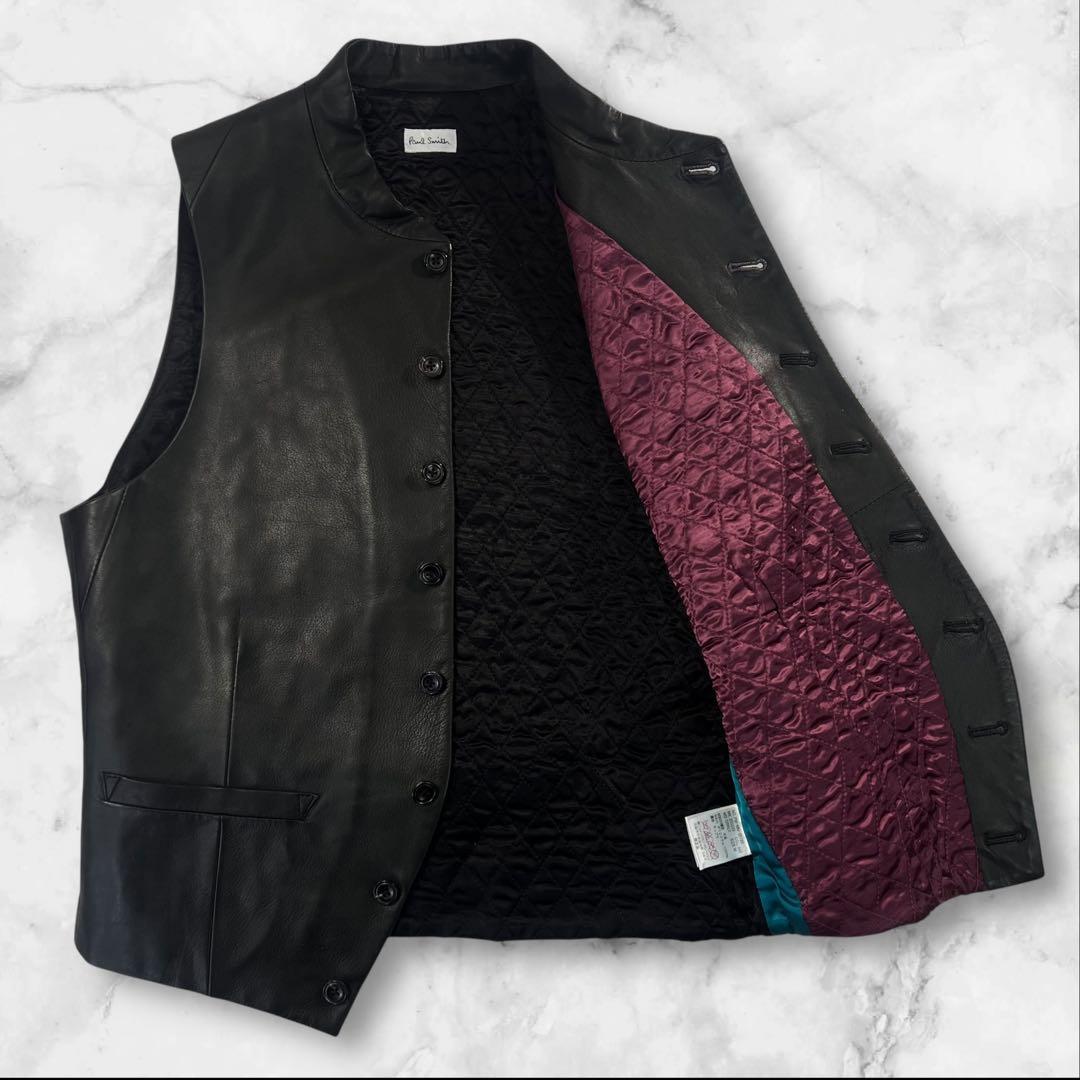 定価5.6万 極美品 Paul Smith 中綿入りレザーベスト ジレ サイズM