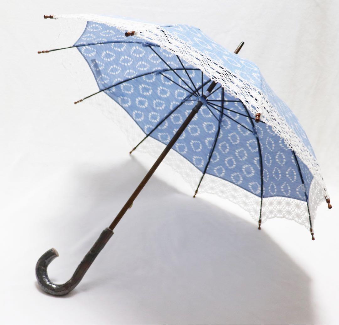 新品 バイカラー 上品豪華レース 爽やか空色 高級長傘 日傘 10本骨