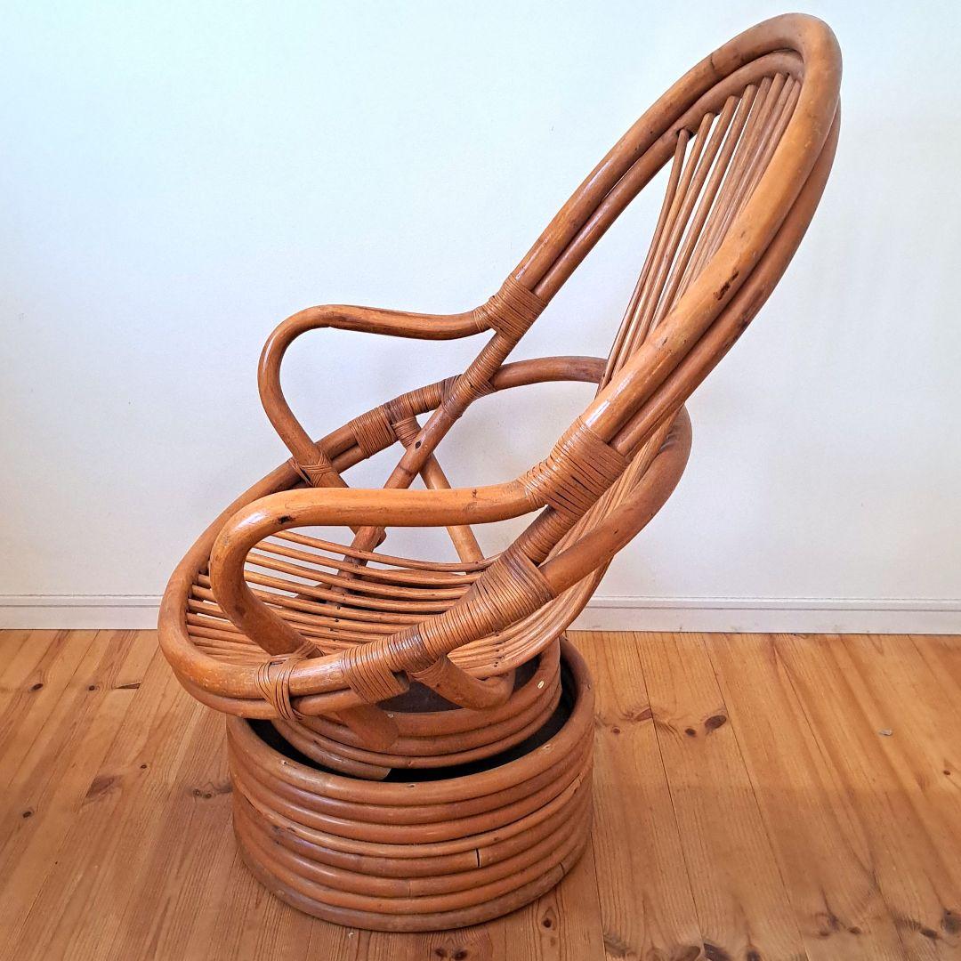 【user_44980fcc】 昭和レトロ 古家具 回転式ラタンチェア