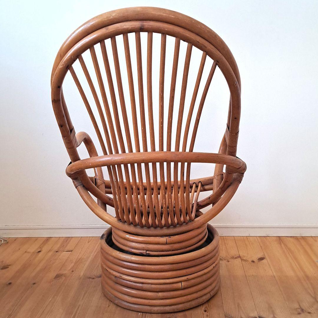 【user_44980fcc】 昭和レトロ 古家具 回転式ラタンチェア