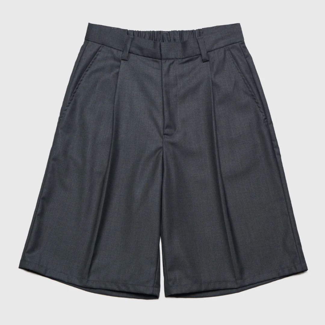 レタッチ 1Tuck Wide Easy Half Slacks -gray-