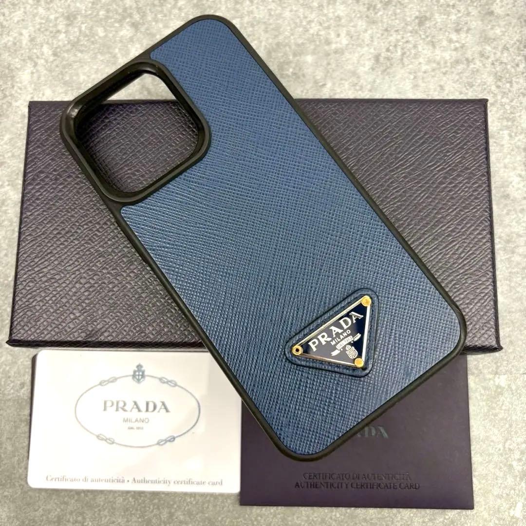箱付き プラダ iPhone13PRO スマホケース ハードカバー 三角ロゴ 青