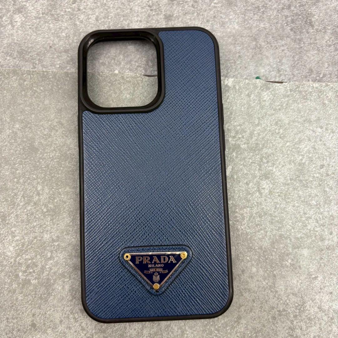 箱付き プラダ iPhone13PRO スマホケース ハードカバー 三角ロゴ 青