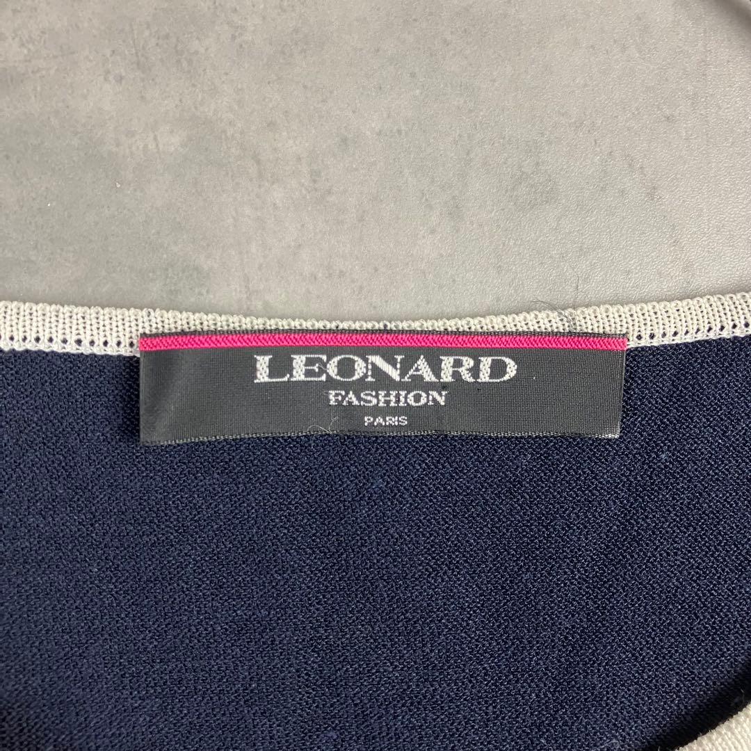 レオナール LEONARD 花柄プルオーバー 濃紺 トップス ニット切替 上品