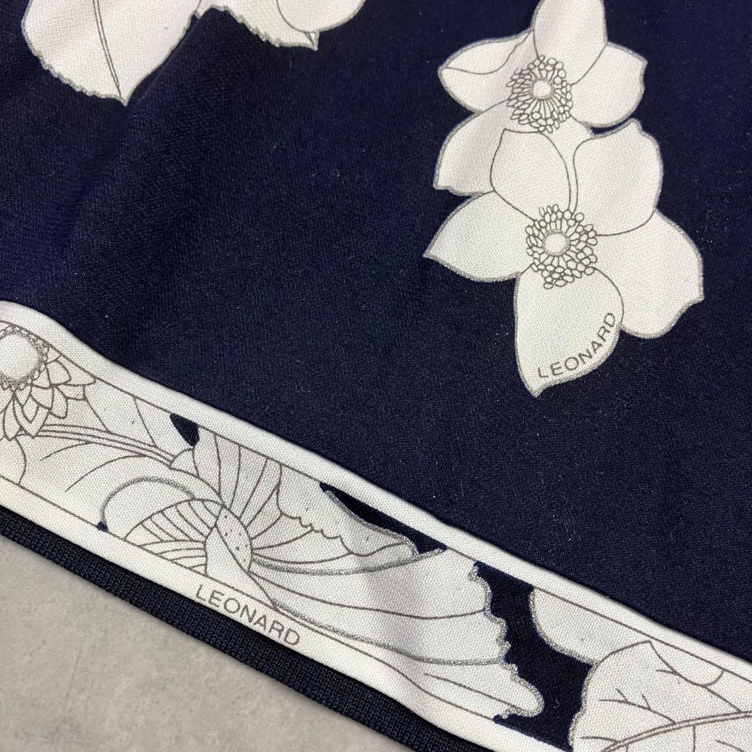 レオナール LEONARD 花柄プルオーバー 濃紺 トップス ニット切替 上品