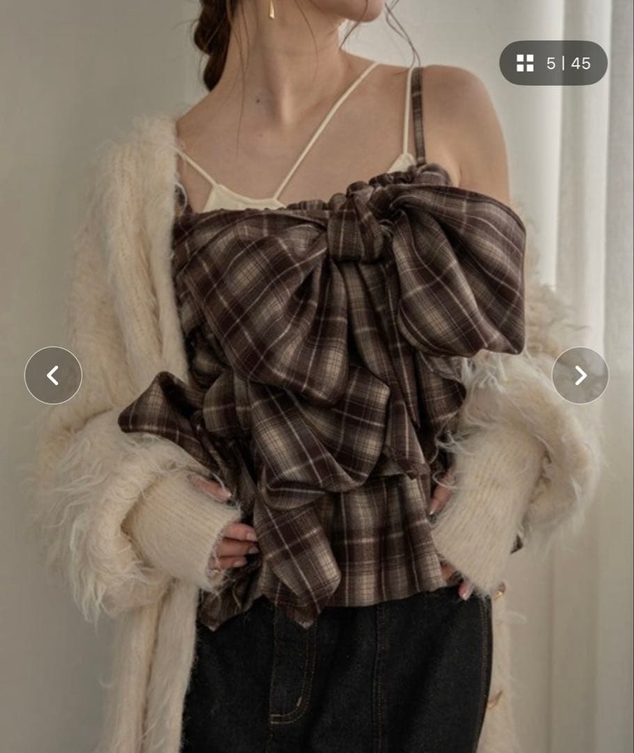 mideal オンブレチェックダブルリボンビスチェ