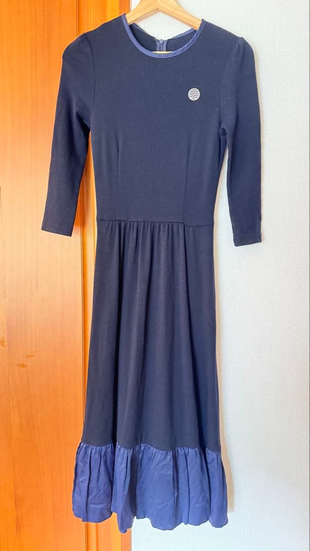 【BORDERS at BALCONY】ネイビー 長袖 フレアワンピース