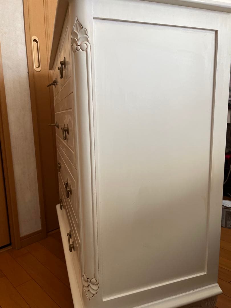 アンティーク　ホワイト家具木製チェスト 5段　ロココ調